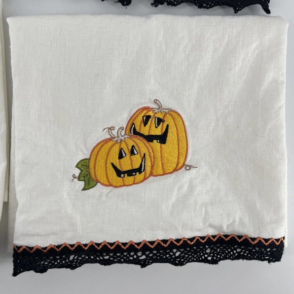 4 Halloween Tea Towels MWW Market Spider JOL Jack-o-lantern Ghost Cat Linens - Picture 3 of 13